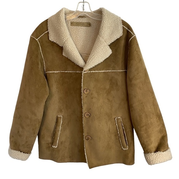Groggy Other - Vintage 1960s Groggy Vegan  Beige Suede Jacket with Tan Sherpa Mens Sm